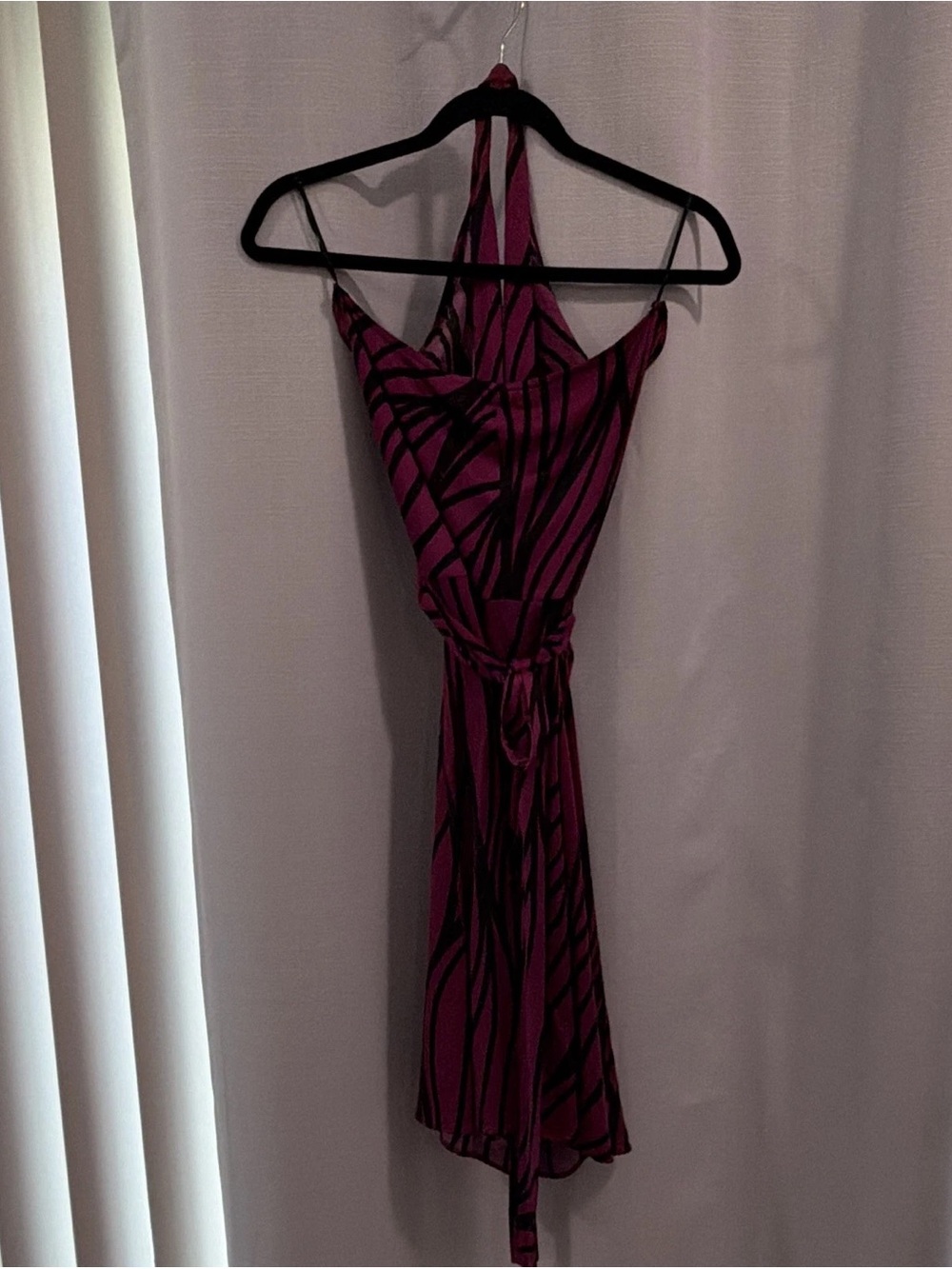Elie Tahari Magenta and Black Halter Midi Dress